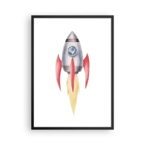 Pôster com moldura preta - Foguete espacial estilo aquarela - 50x70cm - Mais alto, mais rápido e mais longe - Decoração de parede moderna para a sala de estar e quarto ARTTOR