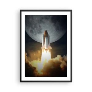 Pôster com moldura preta - Lançamento do ônibus espacial com a Lua ao fundo - 50x70cm - O início de uma aventura sobrenatural - Decoração de parede moderna para a sala de estar e quarto ARTTOR