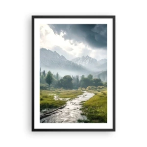 Pôster com moldura preta - Um vale montanhoso com um rio e montanhas majestosas ao fundo - 50x70cm - Ida e volta - Decoração de parede moderna para a sala de estar e quarto ARTTOR