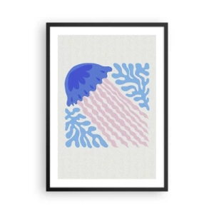 Pôster com moldura preta - Água-viva estilizada cercada por vegetação subaquática - 50x70cm - Como de outro mundo - Decoração de parede moderna para a sala de estar e quarto ARTTOR