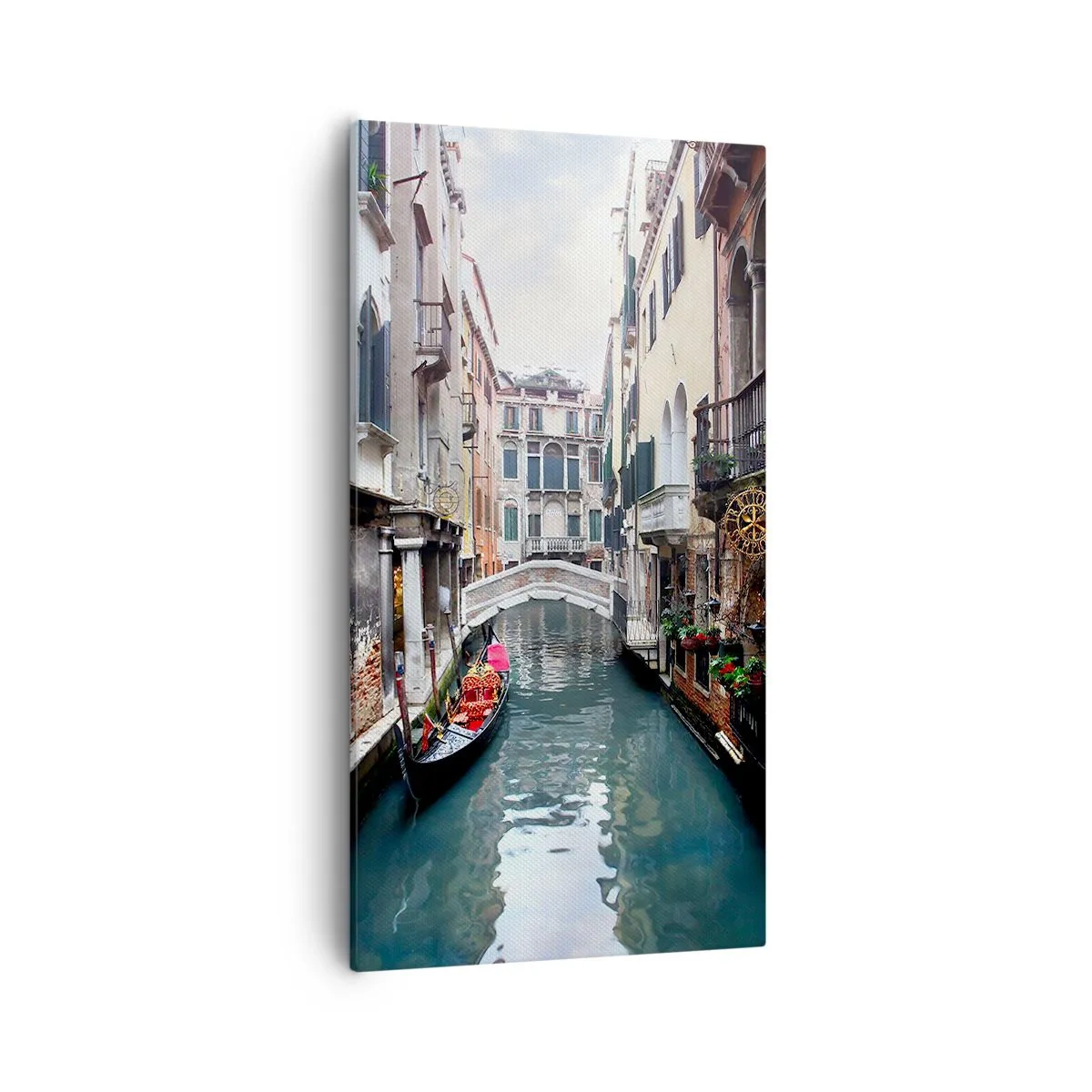 Quadro em tela - Paisagem veneziana com gôndola e ponte - 55x100 cm