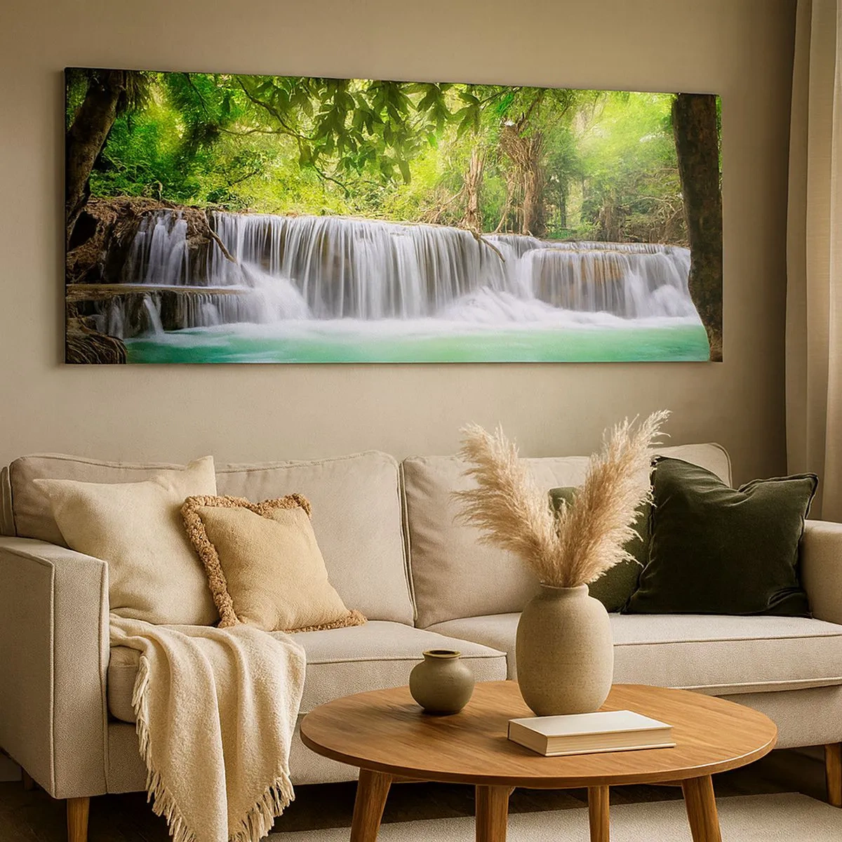 Quadro em tela - Cascata verde - 100x40 cm