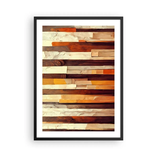 Pôster com moldura preta - Uma composição abstrata de painéis de madeira em cores quentes. - 50x70cm - Hino das árvores da floresta - Decoração de parede moderna para a sala de estar e quarto ARTTOR