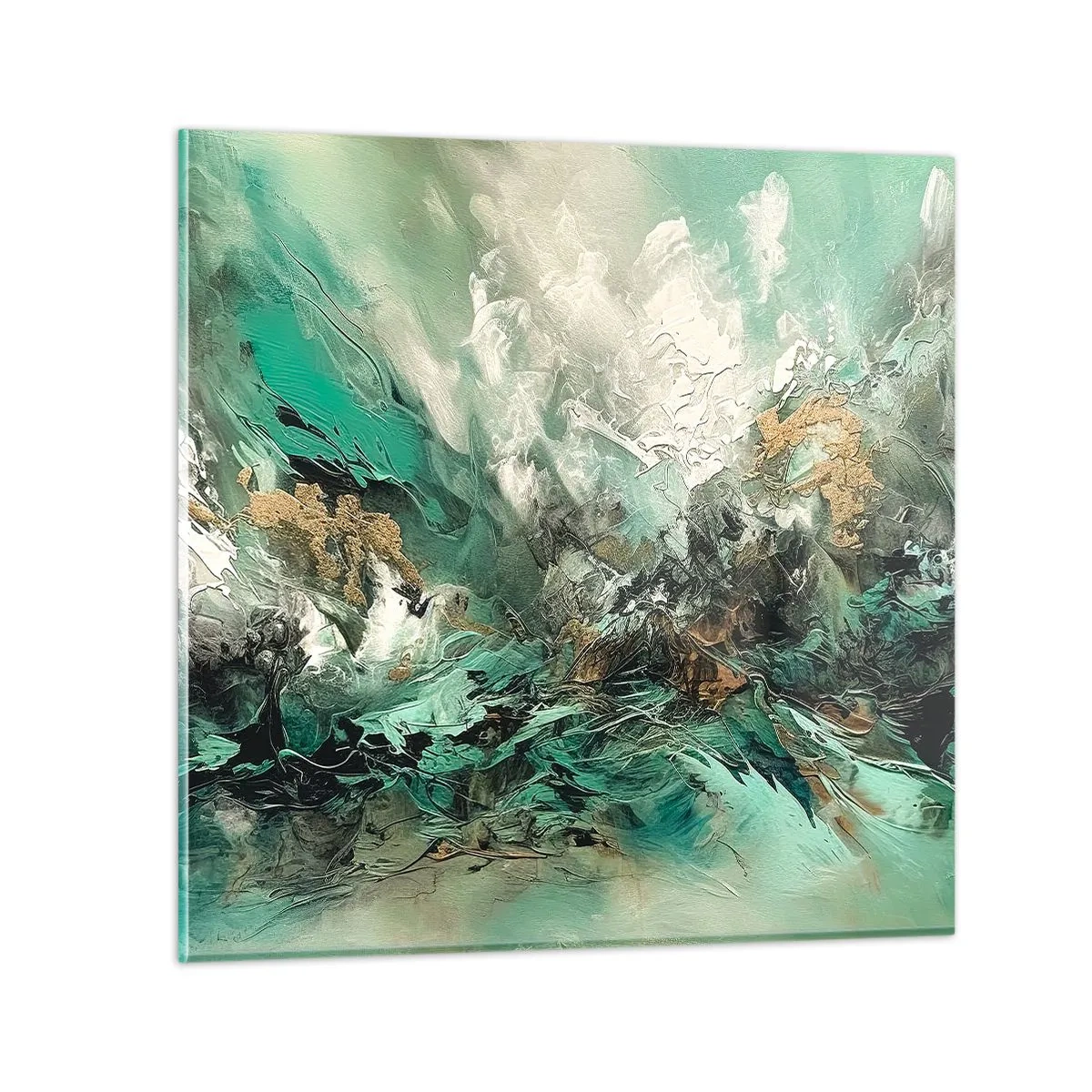 Quadro em vidro - Surf esmeralda e preto - 50x50 cm
