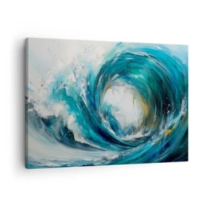 Quadro em tela - Uma onda dinâmica em tons de azul e turquesa - 70x50cm - Portal do mar - Decoração de parede moderna para a sala de estar e quarto ARTTOR