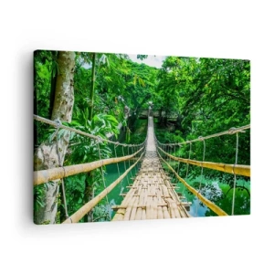 Quadro em tela - Uma ponte suspensa de bambu cercada por vegetação - 70x50cm - Ponte de macacos sobre a vegetação - Decoração de parede moderna para a sala de estar e quarto ARTTOR