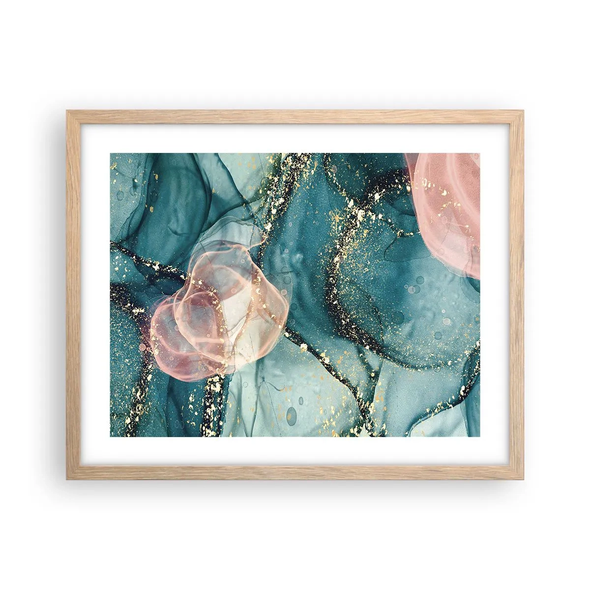 Pôster com moldura de carvalho claro - Azul seda, rosa tule - 50x40 cm