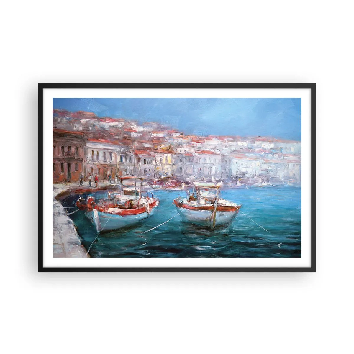 Pôster com moldura preta - Baía italiana - 91x61 cm