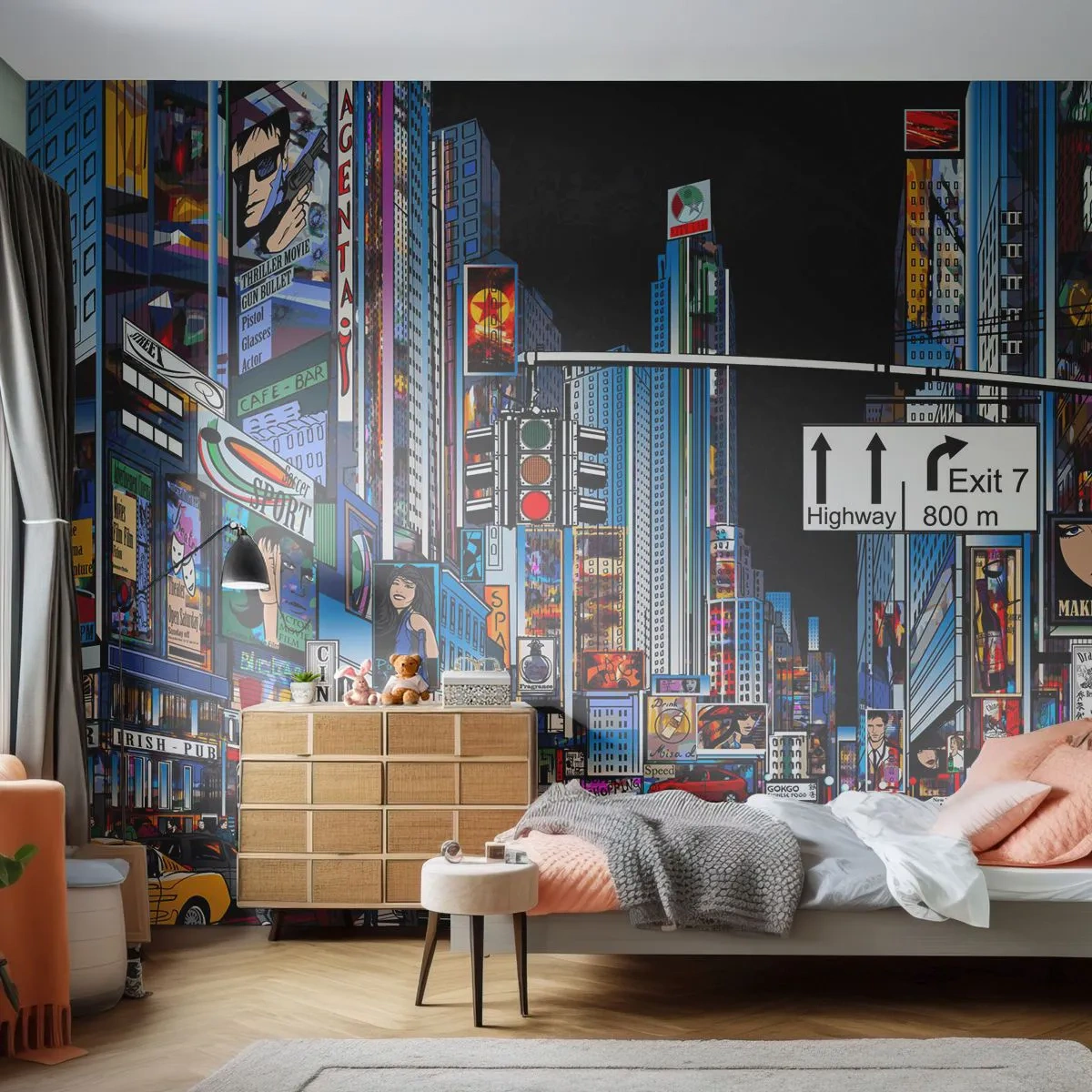 Papel de Parede Premium Sand - Grande Noite em Cartoon - Cidade, Arquitetura, Nova Iorque - 350x256 cm