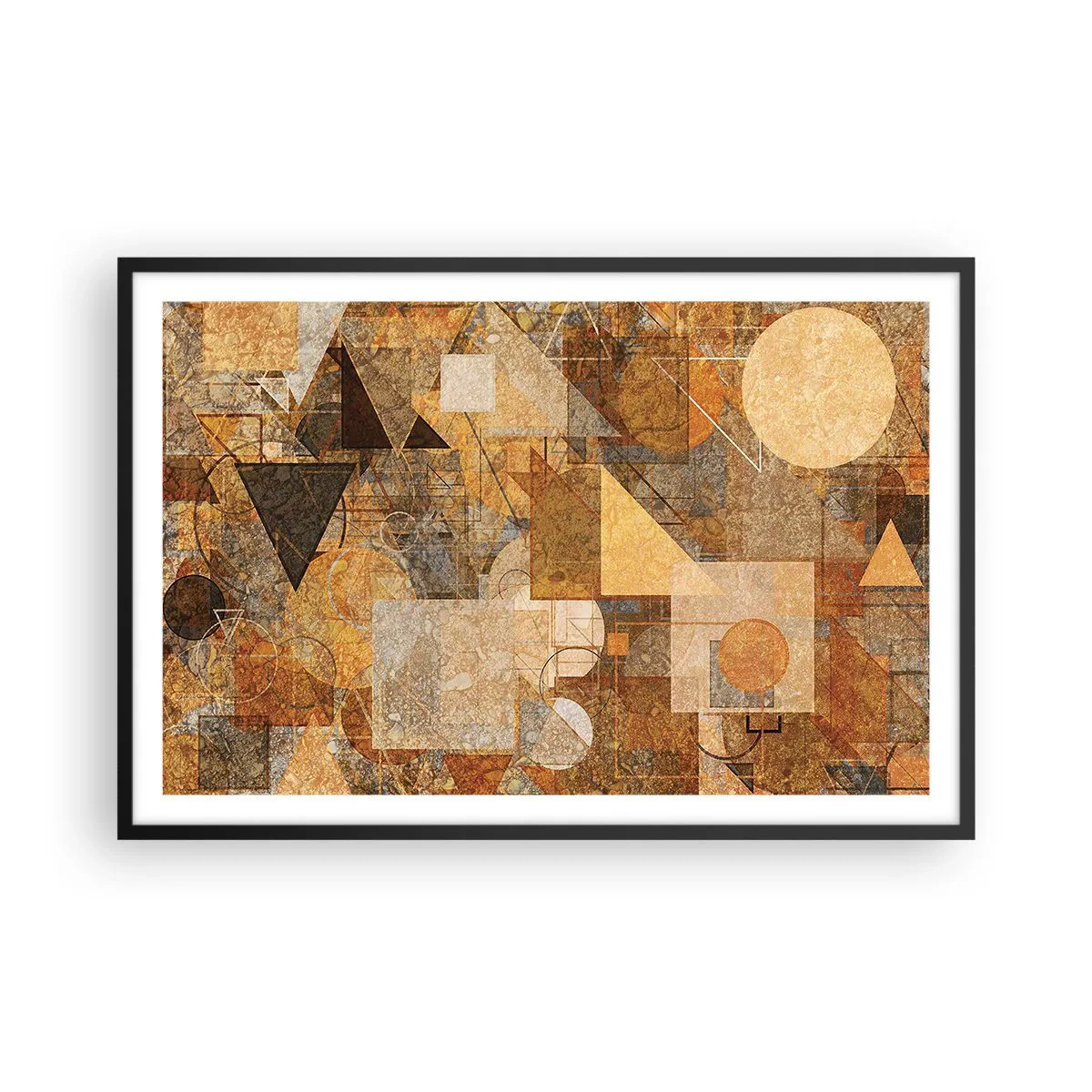 Pôster com moldura preta - Estudo Cubista em Bronze - 91x61 cm