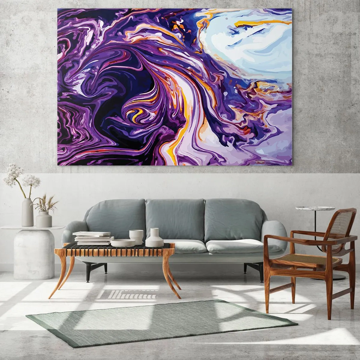 Quadro em vidro - Onde o espaço se dobra em roxo - 120x80 cm