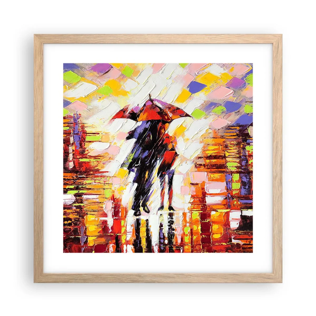 Pôster com moldura de carvalho claro - Juntos durante a noite e a chuva - 40x40 cm