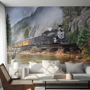 Papel de Parede Premium Sand - Para onde? Onde? - Ferrovia, Locomotiva a vapor, Paisagem - 350x256 cm