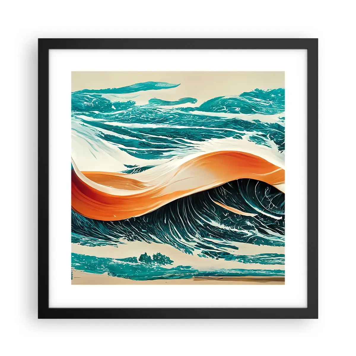 Pôster com moldura preta - O sonho de um surfista - 40x40 cm