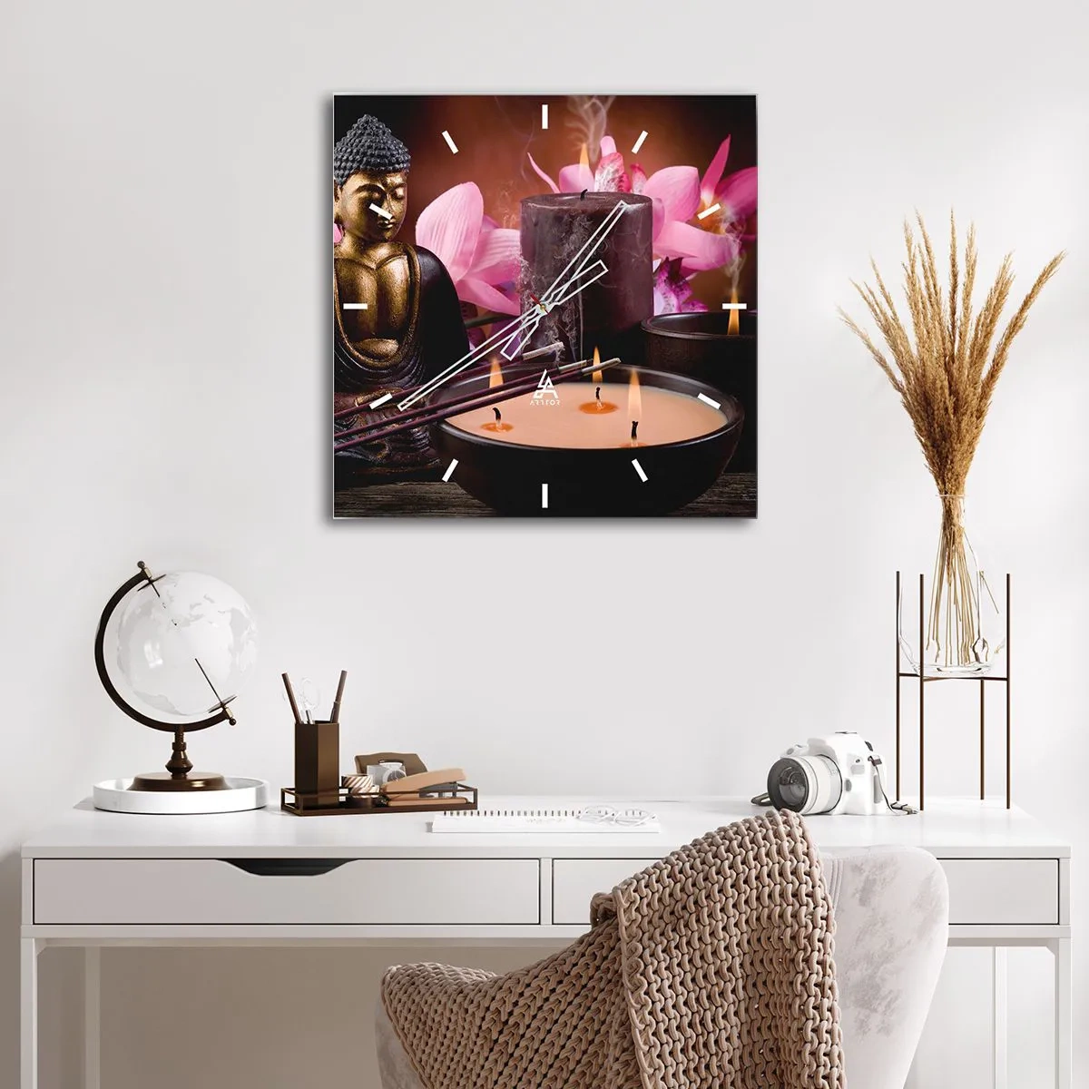 Relógio de parede - Relógio em vidro - Limpar a mente, acalmar o corpo - 30x30 cm