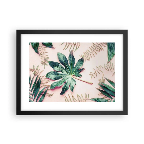 Pôster com moldura preta - Estudo do verde em um fundo rosa - 40x30 cm