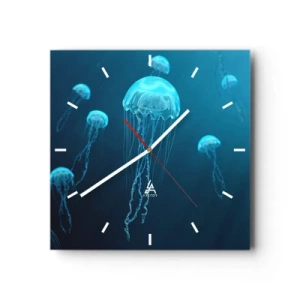 Relógio de parede - Relógio em vidro - Dança do oceano - 30x30 cm