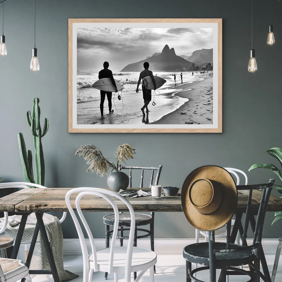 Pôster com moldura de carvalho claro - Samba para uma onda - 40x30 cm