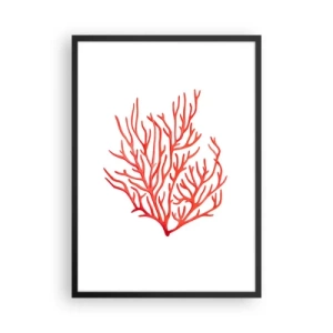 Pôster com moldura preta - Coral vermelho sobre fundo branco em estilo minimalista - 50x70cm - Filigrana coral - Decoração de parede moderna para a sala de estar e quarto ARTTOR