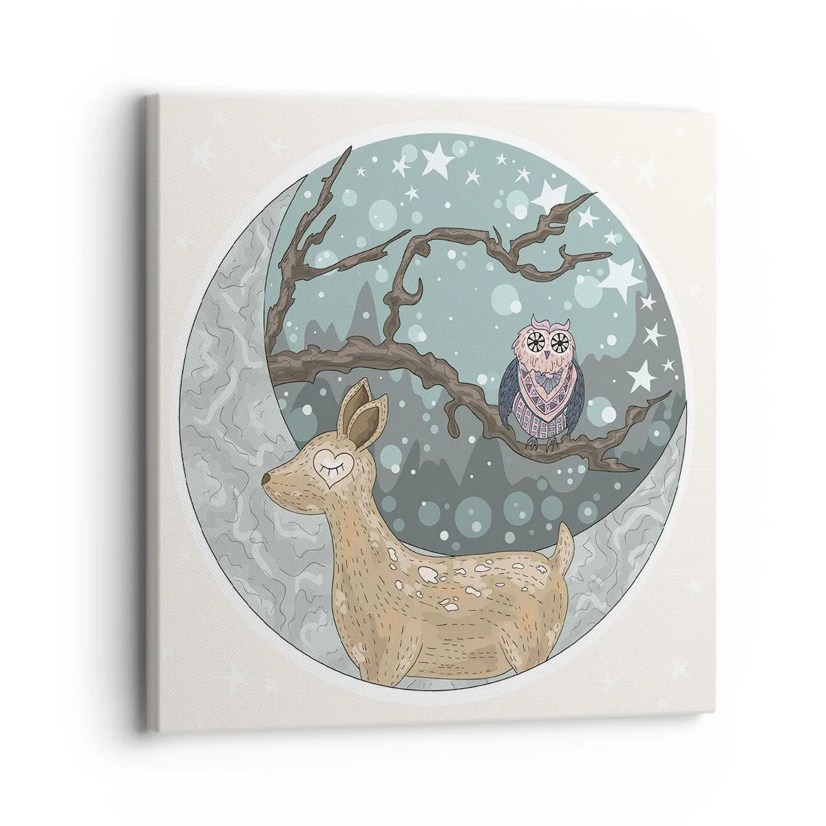 Quadro em tela - Noite na floresta como em um conto de fadas - 30x30 cm