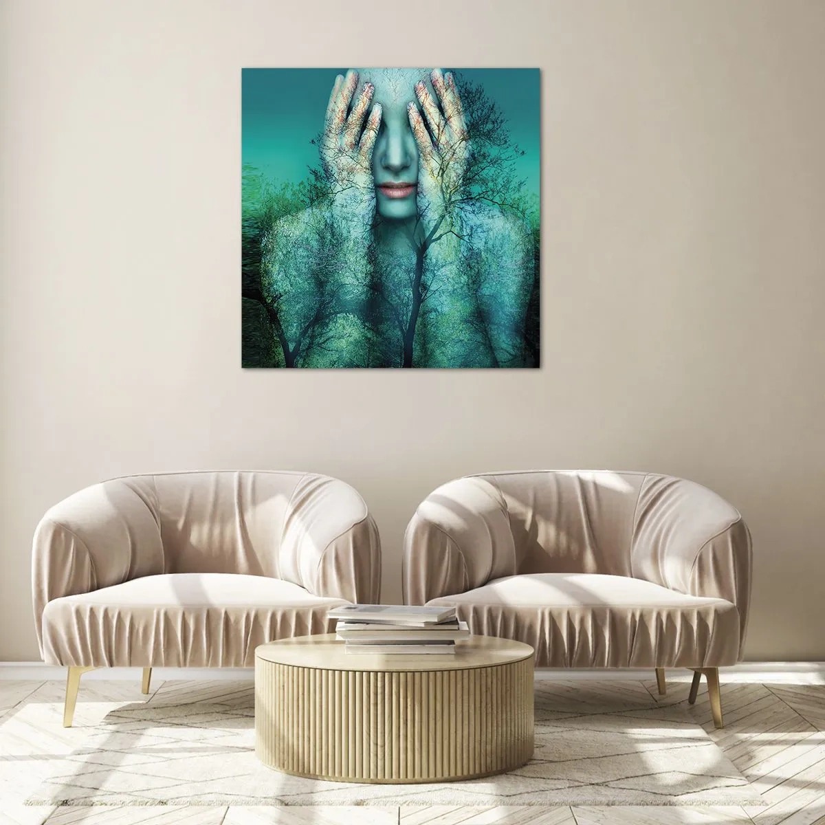 Quadro em vidro - Imersa em azul - 70x70 cm