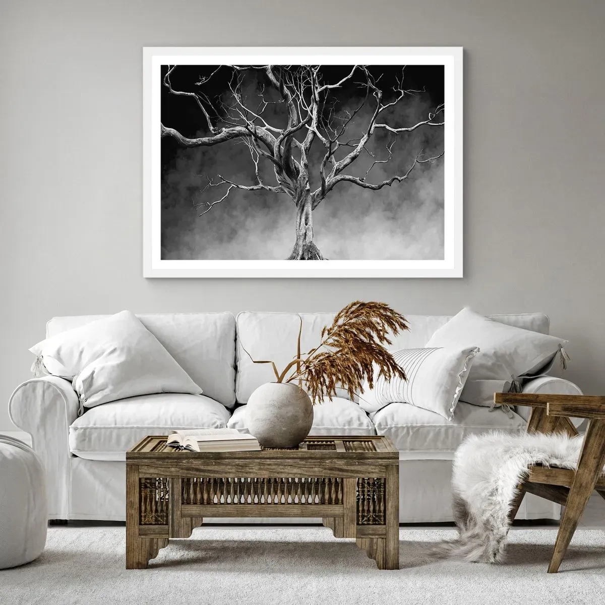 Pôster em moldura branca - Primitivo e sagrado - 100x70 cm