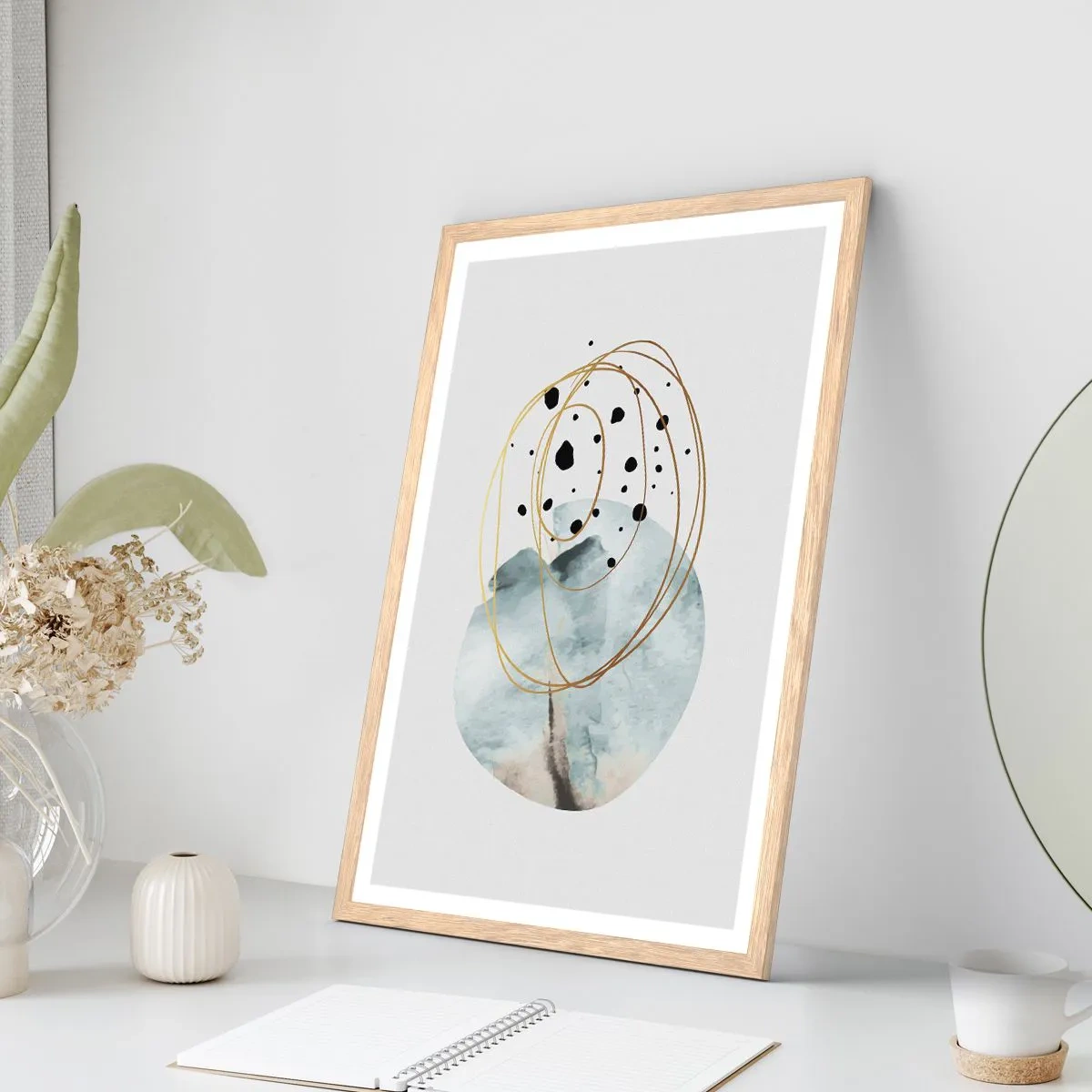 Pôster com moldura de carvalho claro - No abraço ao espaço - 40x50 cm