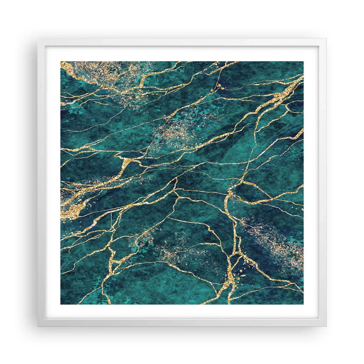 Pôster em moldura branca - Veia dourada - 60x60 cm