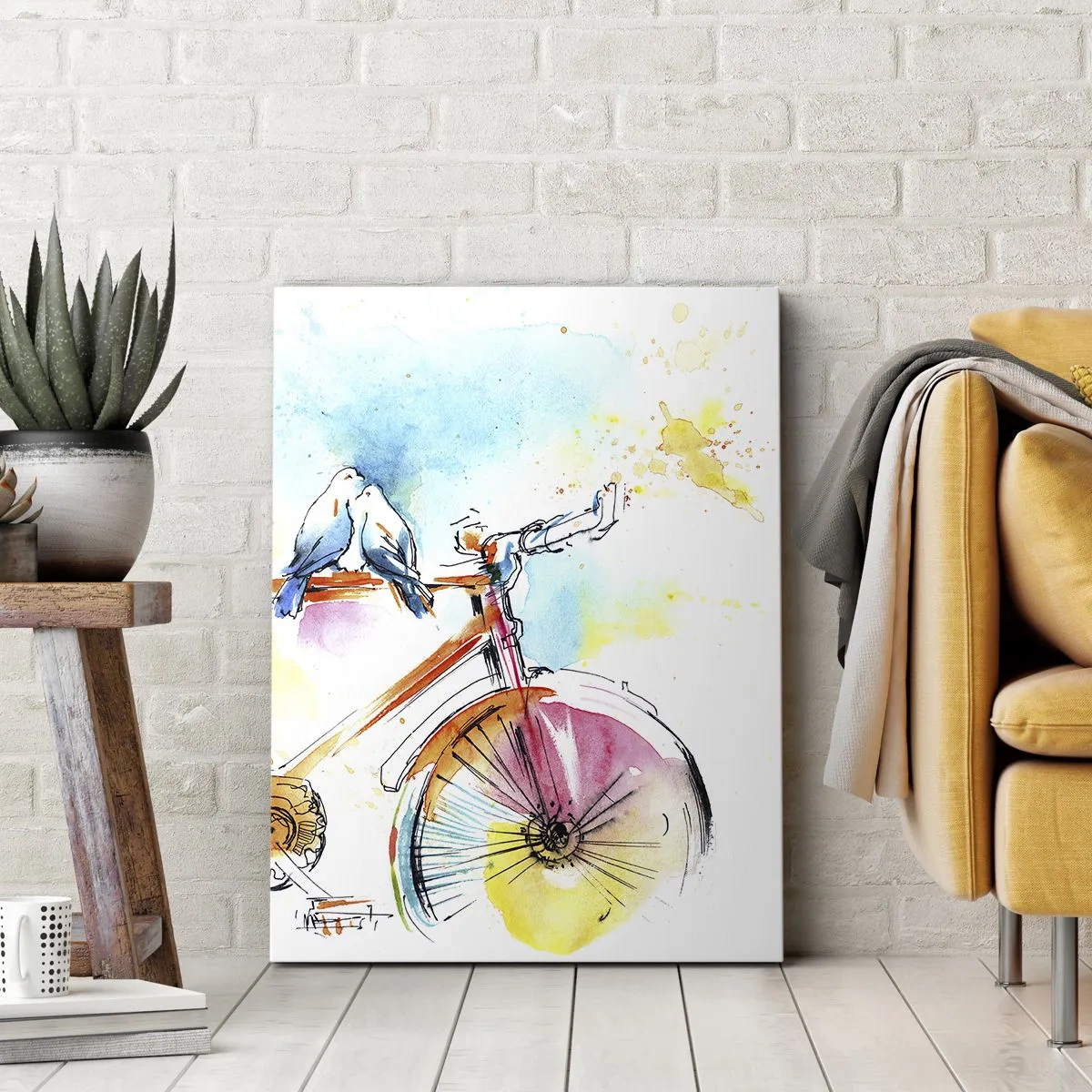 Quadro em tela - A dois na bicicleta - 65x120 cm