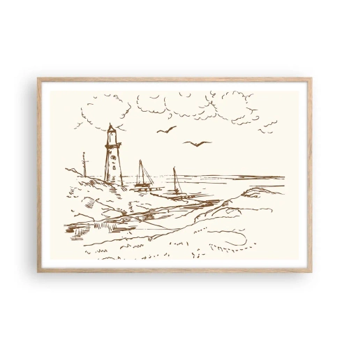 Pôster com moldura de carvalho claro - Esboço das memórias do verão - 100x70 cm