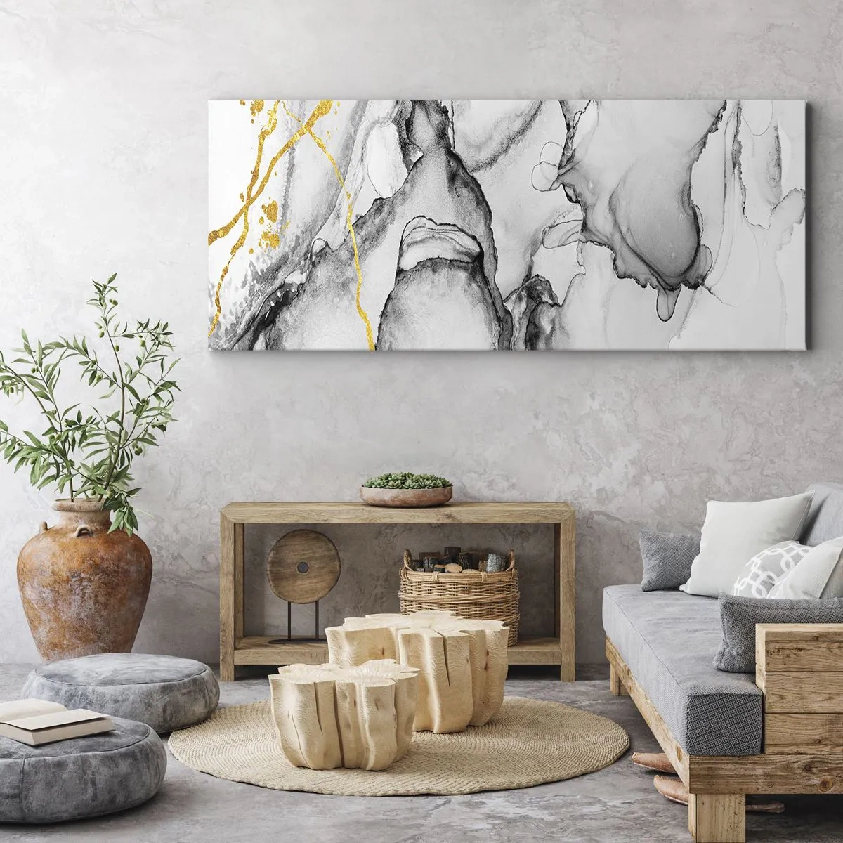 Quadro em tela - Composição dourada - 100x40 cm