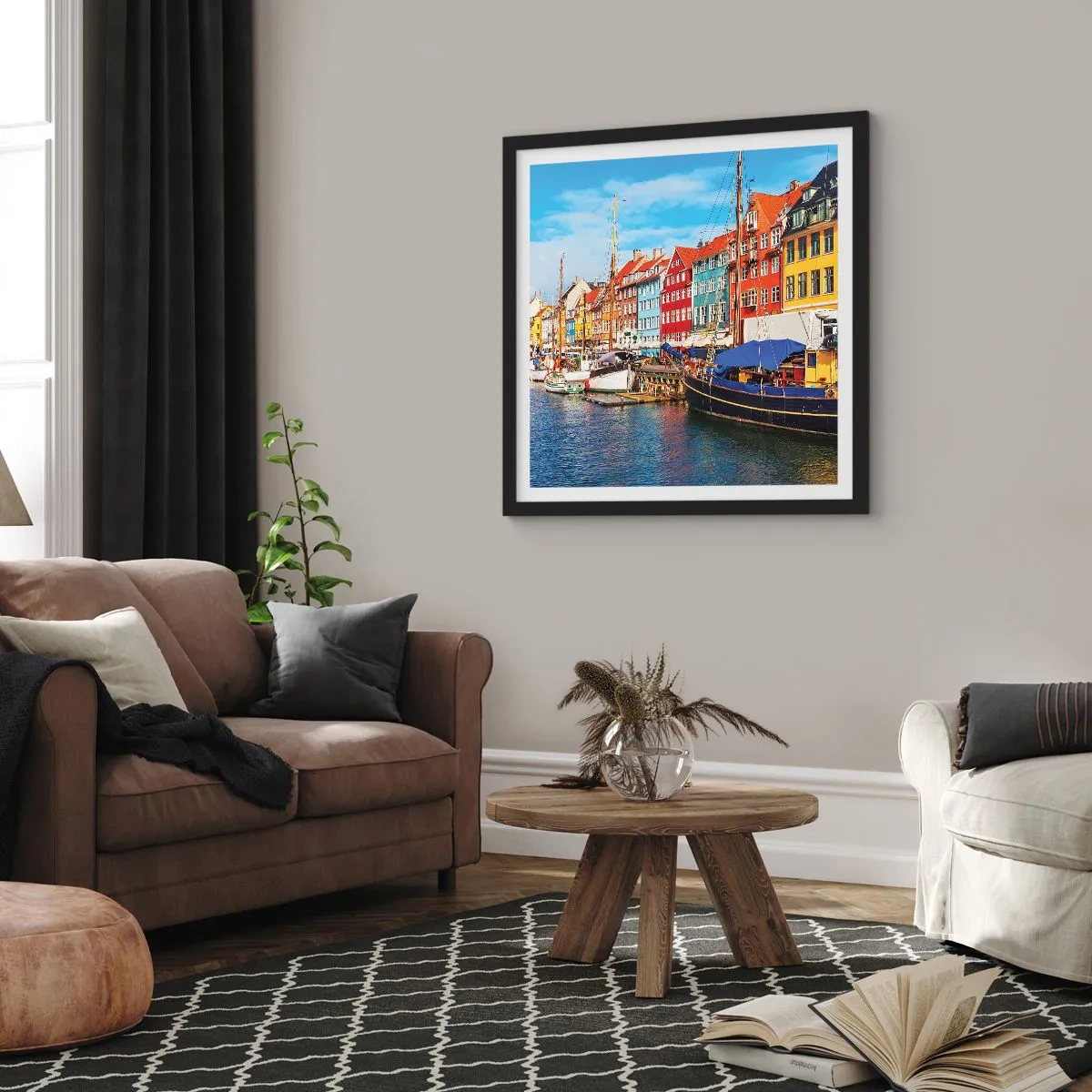 Pôster com moldura preta - Orla alegre  - 30x30 cm