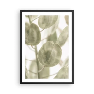 Pôster com moldura preta - Close-up de folhas verdes sob luz natural - 50x70cm - No começo eram folhas... - Decoração de parede moderna para a sala de estar e quarto ARTTOR