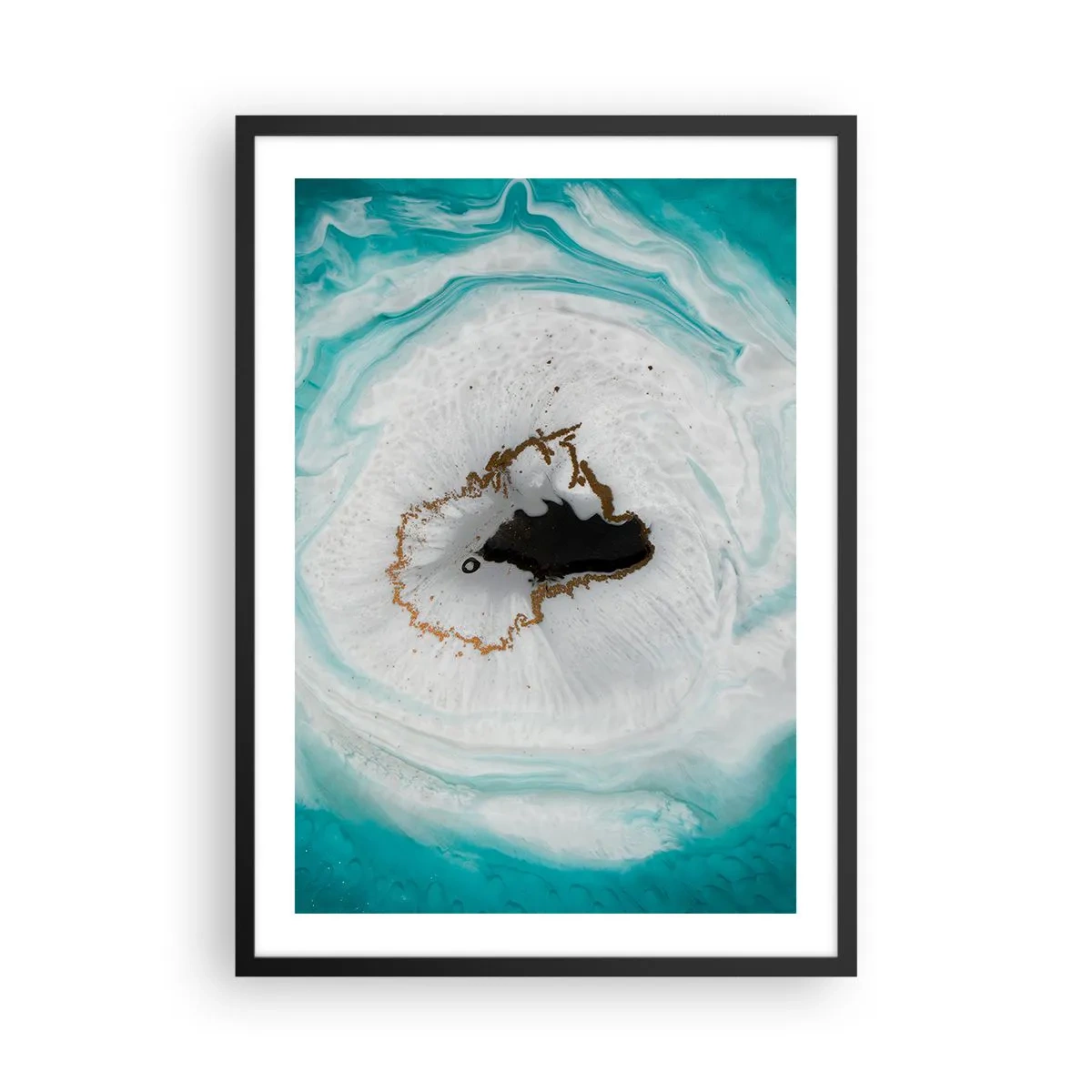Pôster com moldura preta - Um motivo abstrato em tons de turquesa e branco com um toque de dourado - 50x70cm - Penetrar no interior - Decoração de parede moderna para a sala de estar e quarto ARTTOR