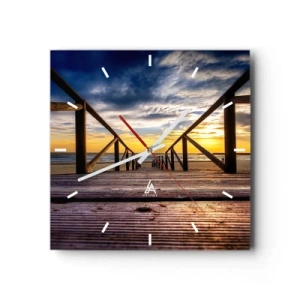 Relógio de parede - Relógio em vidro - Direto para a praia tranquila ao pôr do sol - 40x40 cm