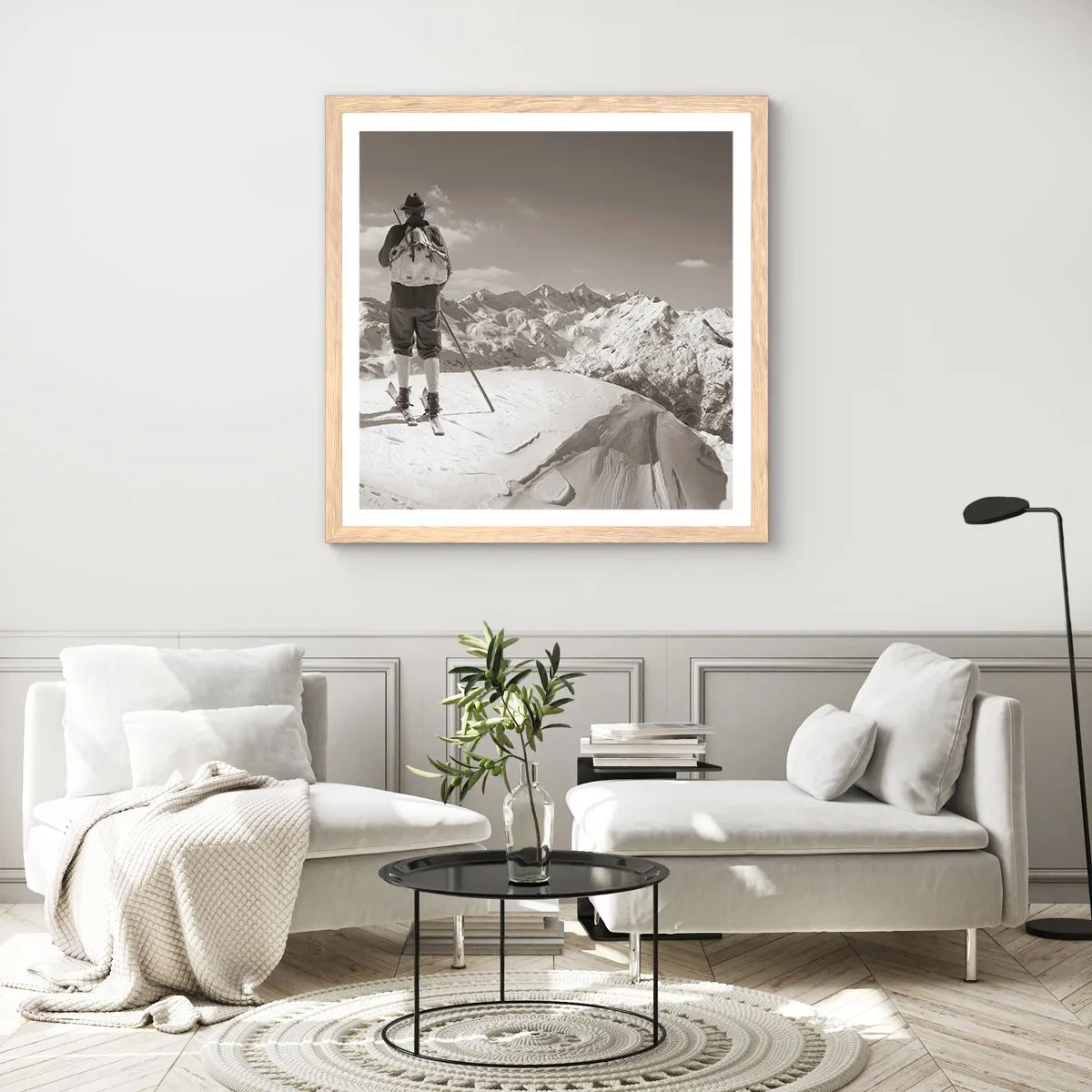 Pôster com moldura de carvalho claro - E as montanhas são as mesmas - 60x60 cm