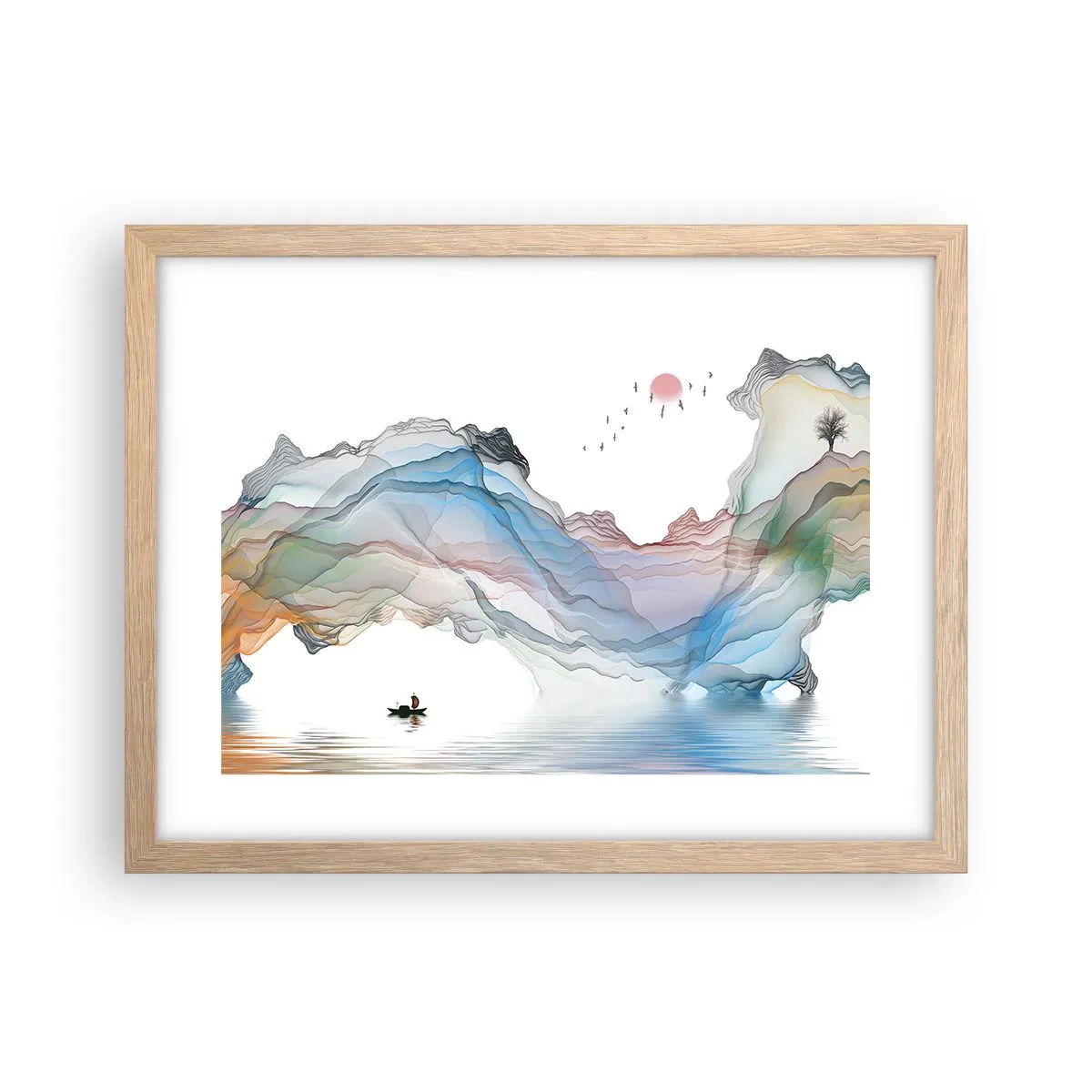Pôster com moldura de carvalho claro - Em direção às montanhas de cristal - 40x30 cm