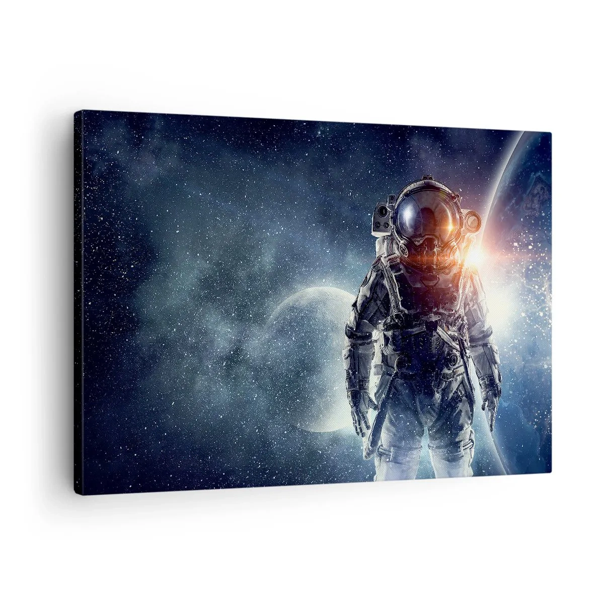 Quadro em tela - Astronauta tendo como pano de fundo o espaço e o planeta Terra - 70x50cm - Aventura espacial - Decoração de parede moderna para a sala de estar e quarto ARTTOR