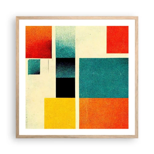 Pôster com moldura de carvalho claro - Abstração geométrica – boa energia - 60x60 cm