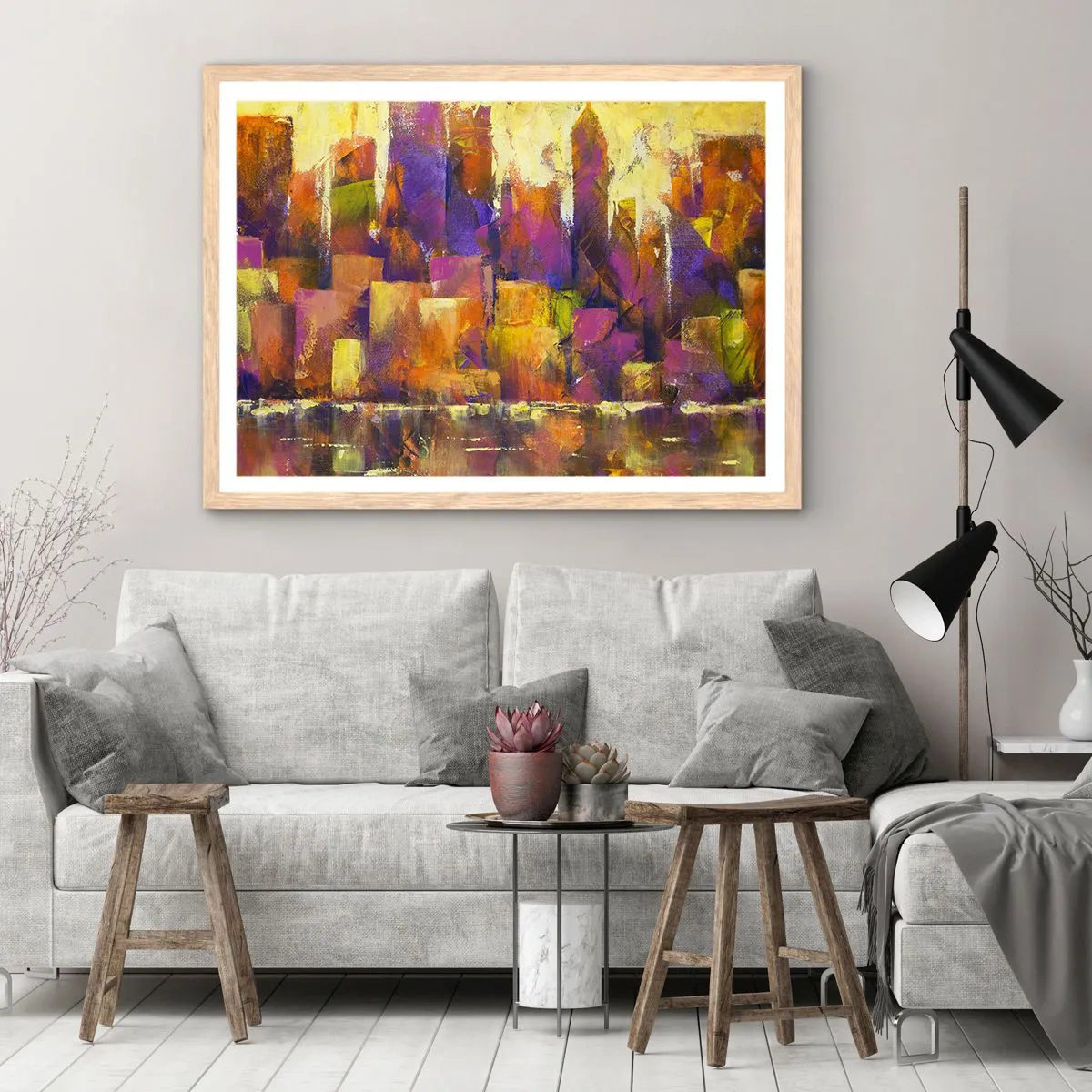 Pôster com moldura de carvalho claro - Composição metropolitana - 100x70 cm