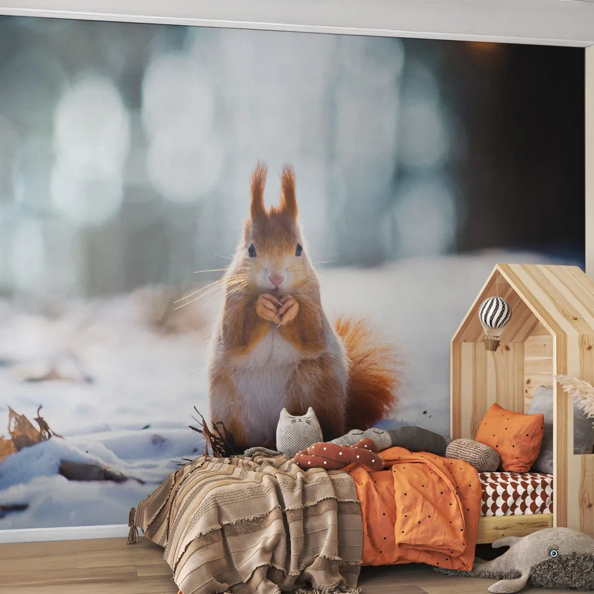 Papel de Parede Premium Sand - Para o que estás a olhar? - Animais, Esquilo, Inverno - 100x70 cm