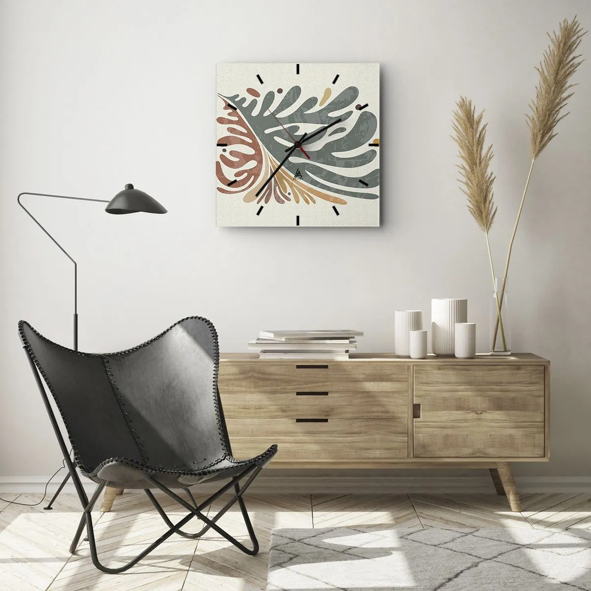 Relógio de parede - Relógio em vidro - Folha multicolorida - 40x40 cm