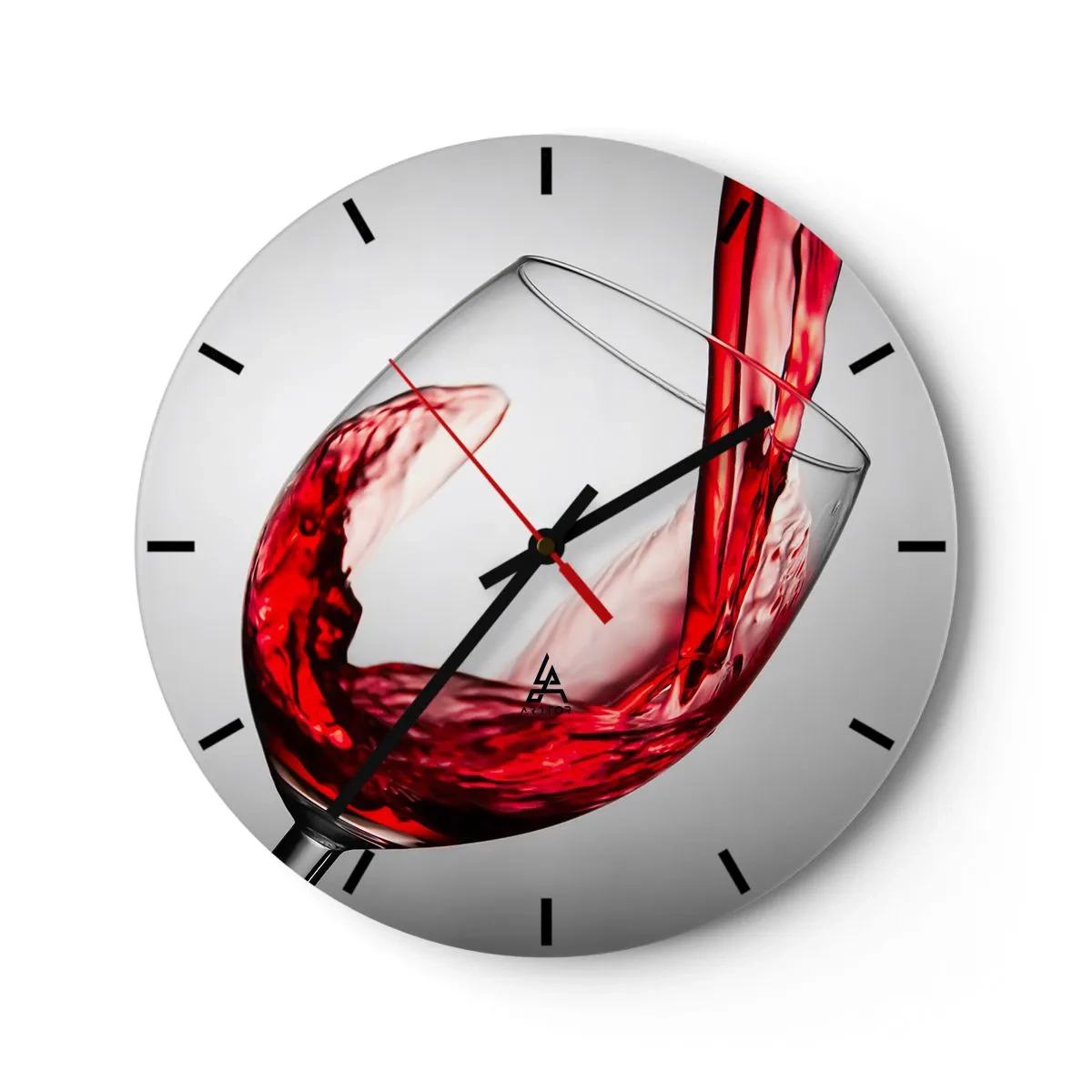 Relógio de parede - Relógio em vidro - Uma taça de vinho tinto sendo servida - 30x30cm - Cor - movimento - som - Decoração de parede moderna para a sala de estar, cozinha e quarto ARTTOR