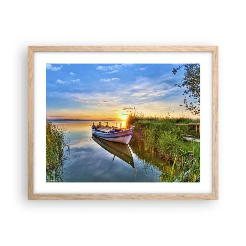 Pôster com moldura de carvalho claro - Enseada de sonhos realizados - 50x40 cm