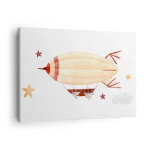 Quadro em tela - Um dirigível pintado à mão com um cenário de estrelas - 70x50cm - Dirigível - Decoração de parede moderna para a sala de estar e quarto ARTTOR