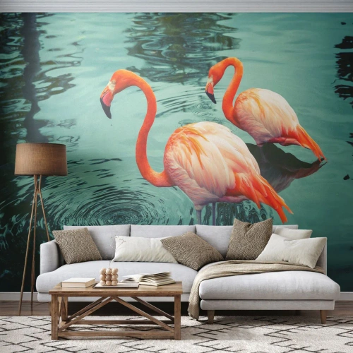 Papel de Parede Autocolante Deluxe Sticker - Estamos na moda agora - Flamingos, Pássaros, Natureza - 400x280 cm