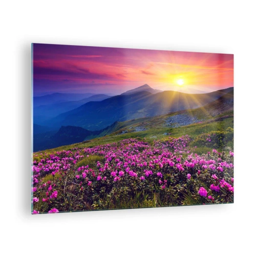 Quadro em vidro - Prados de flores nas montanhas ao nascer do sol - 70x50cm - …Cheiro de pinheiros e ervas da montanha - Decoração de parede moderna para a sala de estar e quarto ARTTOR