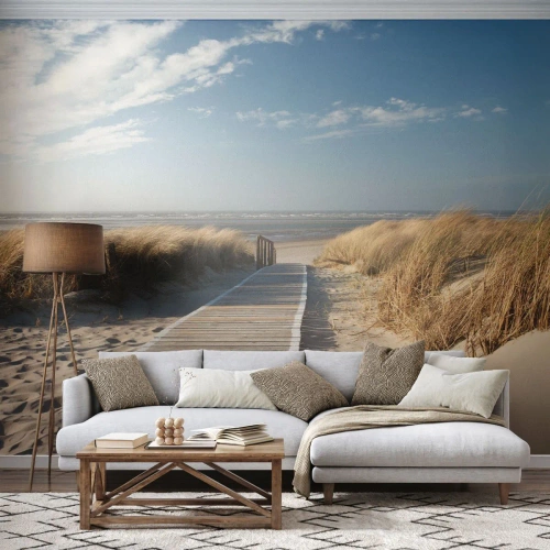 Papel de Parede Premium Canvas - Atrás da duna, ao som da relva - Paisagem, Mar, Praia - 500x350 cm