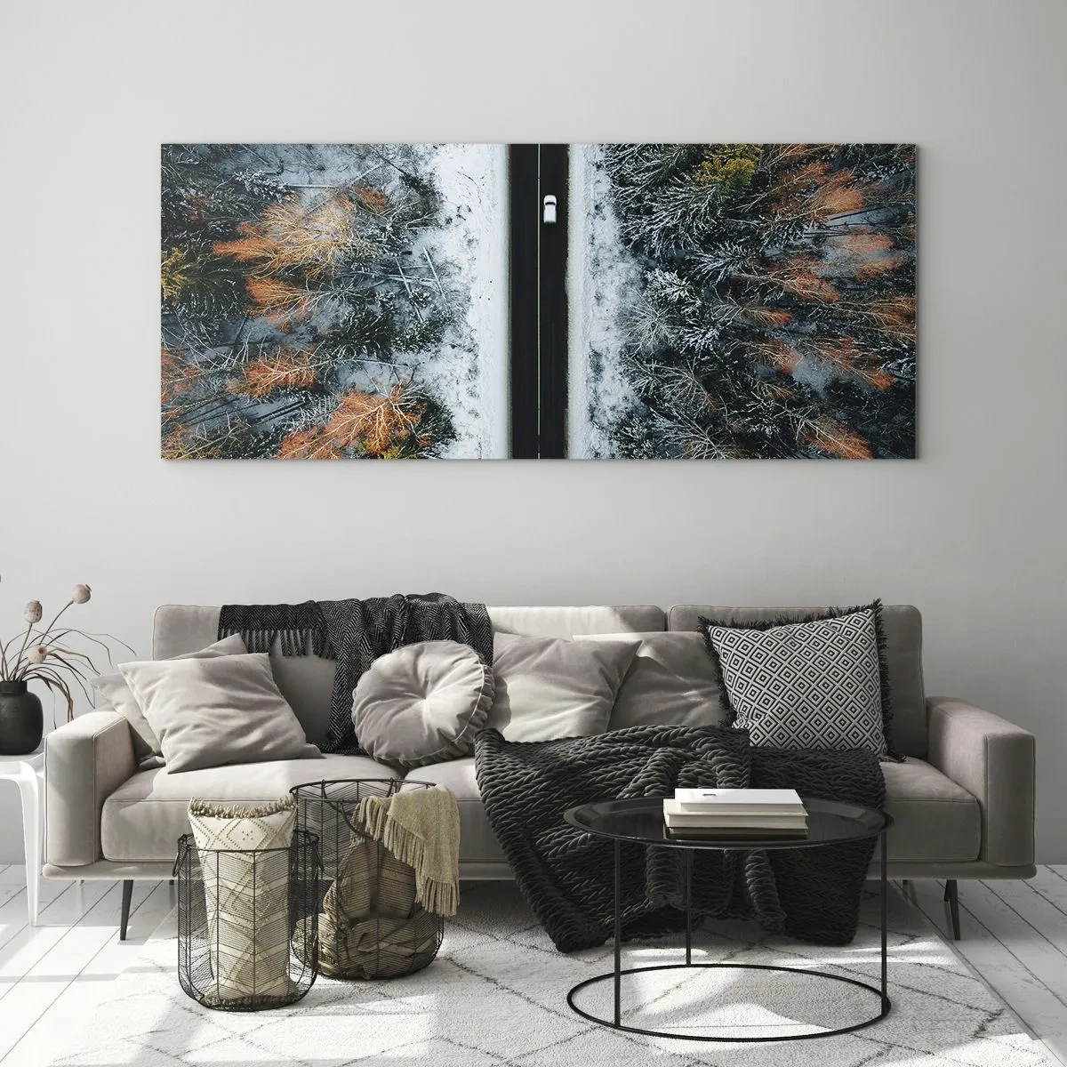 Quadro em vidro - Cortar a floresta no inverno - 160x50 cm