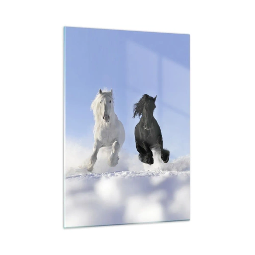 Quadro em vidro - Galope preto e branco - 50x70 cm